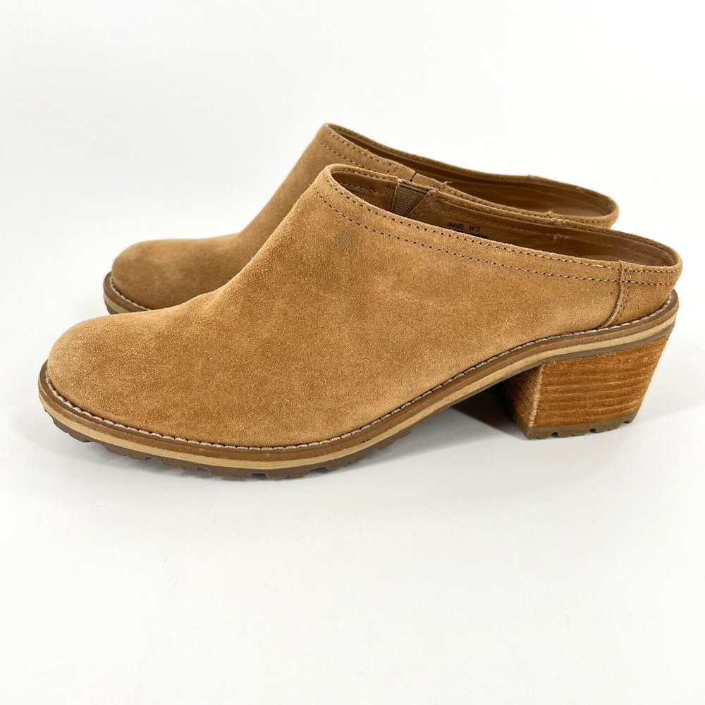 L.L. Bean Womens Tan Suede Deerfield Mule Slip Ons Rubber Treaded Sole Size 9